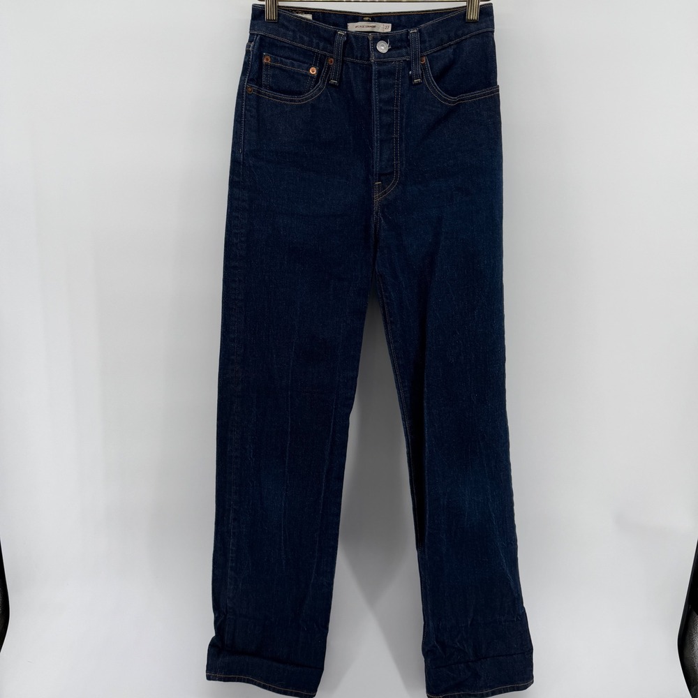 Levis Premium Ribcage Straight Jeans Dark Wash High Rise Button Fly 27